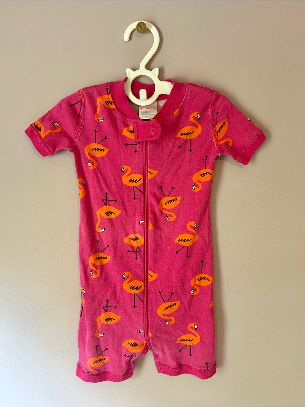 Hanna Andersson pink Flamingo short sleeve bodysuit pajamas - Picture 1 of 3